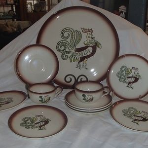 11 PEC BROCK WARE CALIF CHANTICLEER ROOSTER DISHES